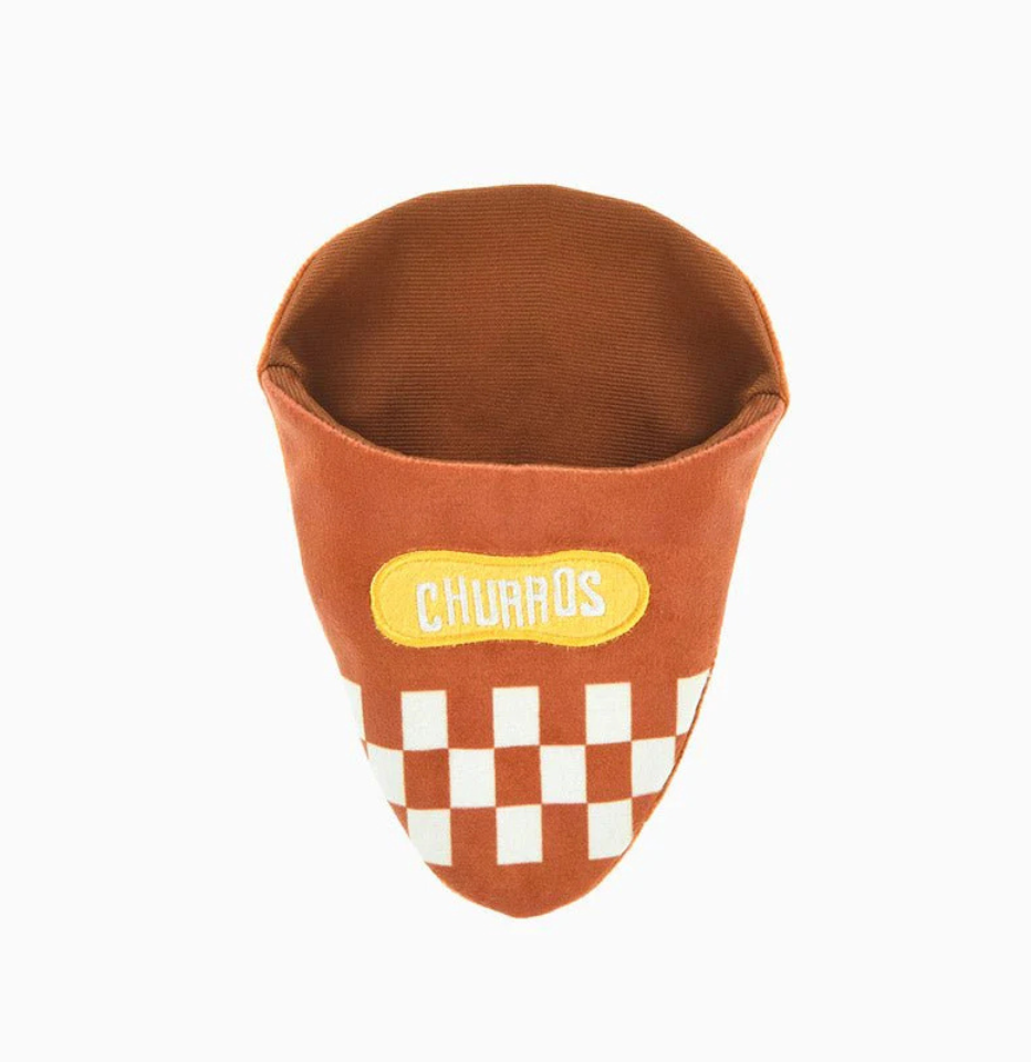 The bag part of the Hugsmart Food Party Churros Dog Toy