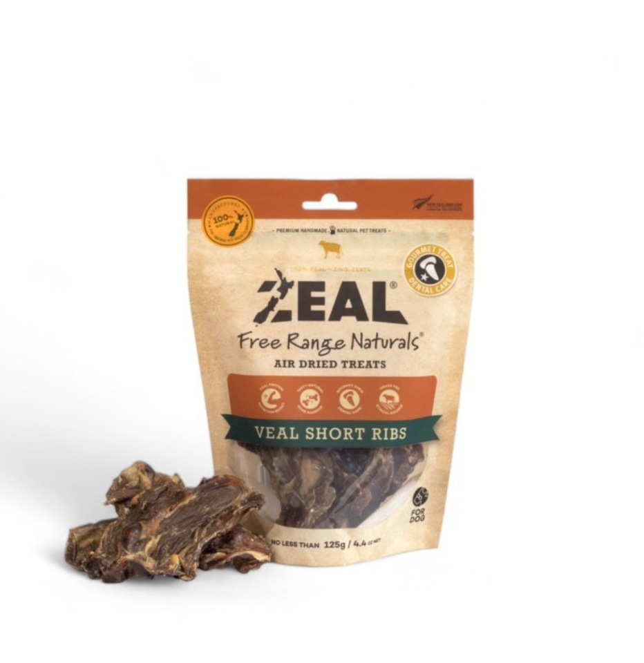Zeal Free Range Naturals Veal Short Ribs package with a sample of the short ribs in front of the package