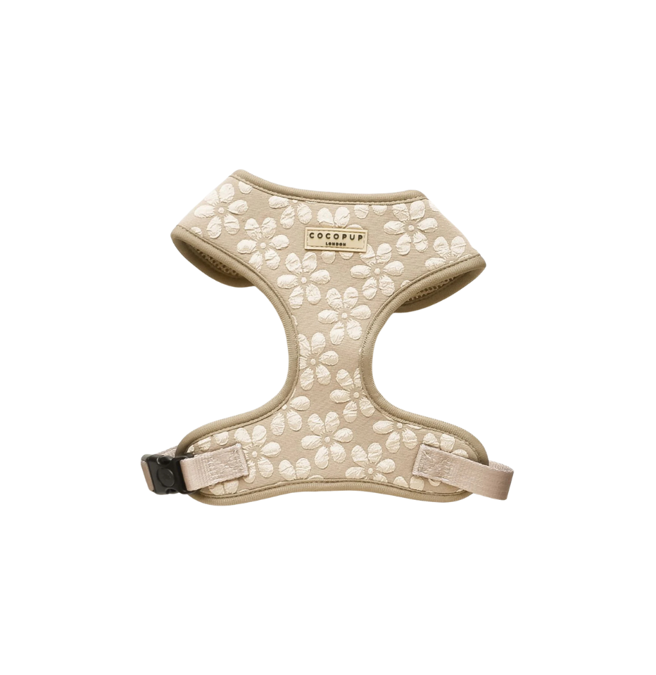 Cocopup London Mocha Flower LUXE dog harness with floral pattern in mocha tones