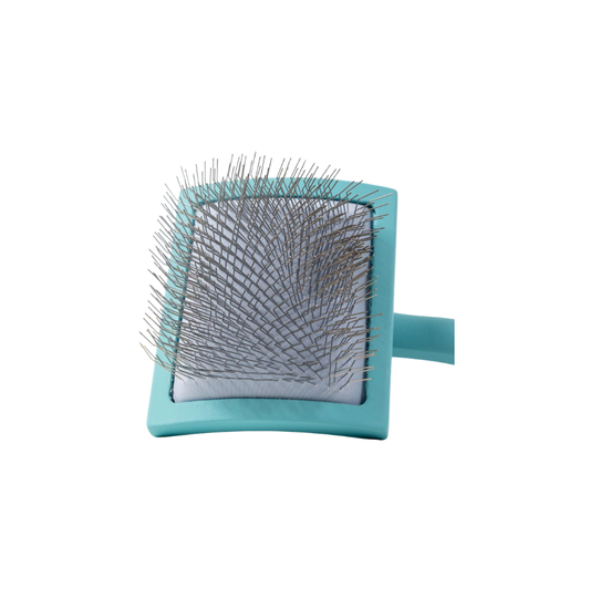 G'oodles Everyday Dog Slicker Brush in blue with wooden handle