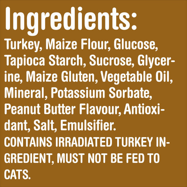 List of Greenies Pill Pockets ingredients on a brown background with white text.