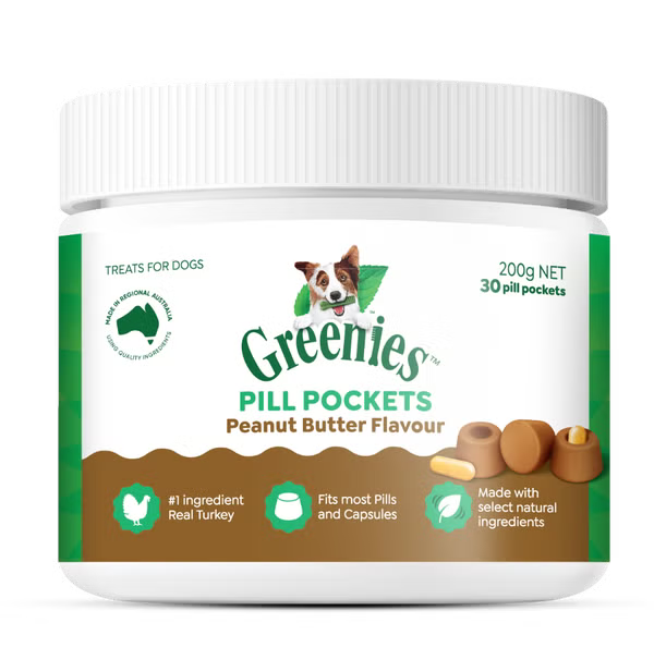 Greenies Pill Pockets Peanut Butter Flavour jar with a white background